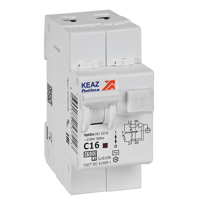 OptiDin D63-22C16-AC-У3 2п C 16А 30мА тип AC 4.5кА, КЭАЗ (328098)