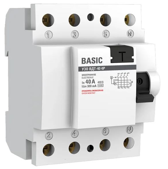 УЗО ВДТ-40 4P 40А/300мА Basic (elcb-4-40-300e-sim)