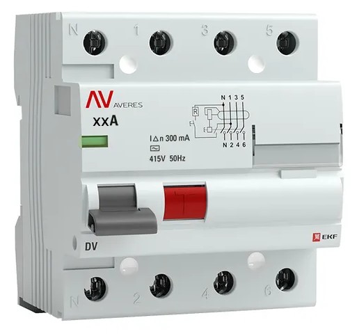 DV 4P 63А/300мА (AC) AVERES (rccb-4-63-300-ac-av)