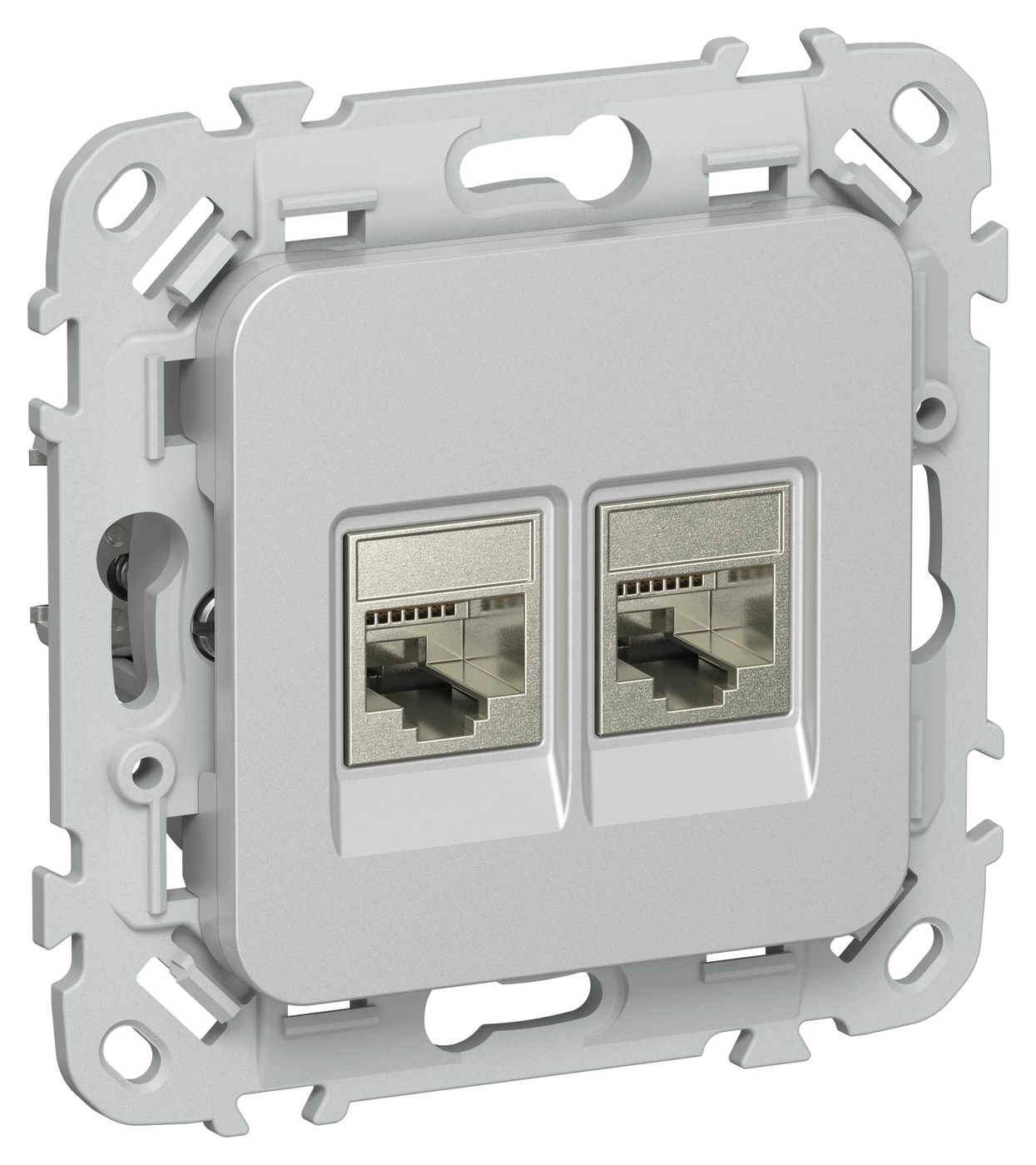 FLITE Розетка 2-местная компьютерная RJ45 кат 5Е STP РК5е-2-1-ФлА скрытой установки алюминий (FI-K21-1-K47)