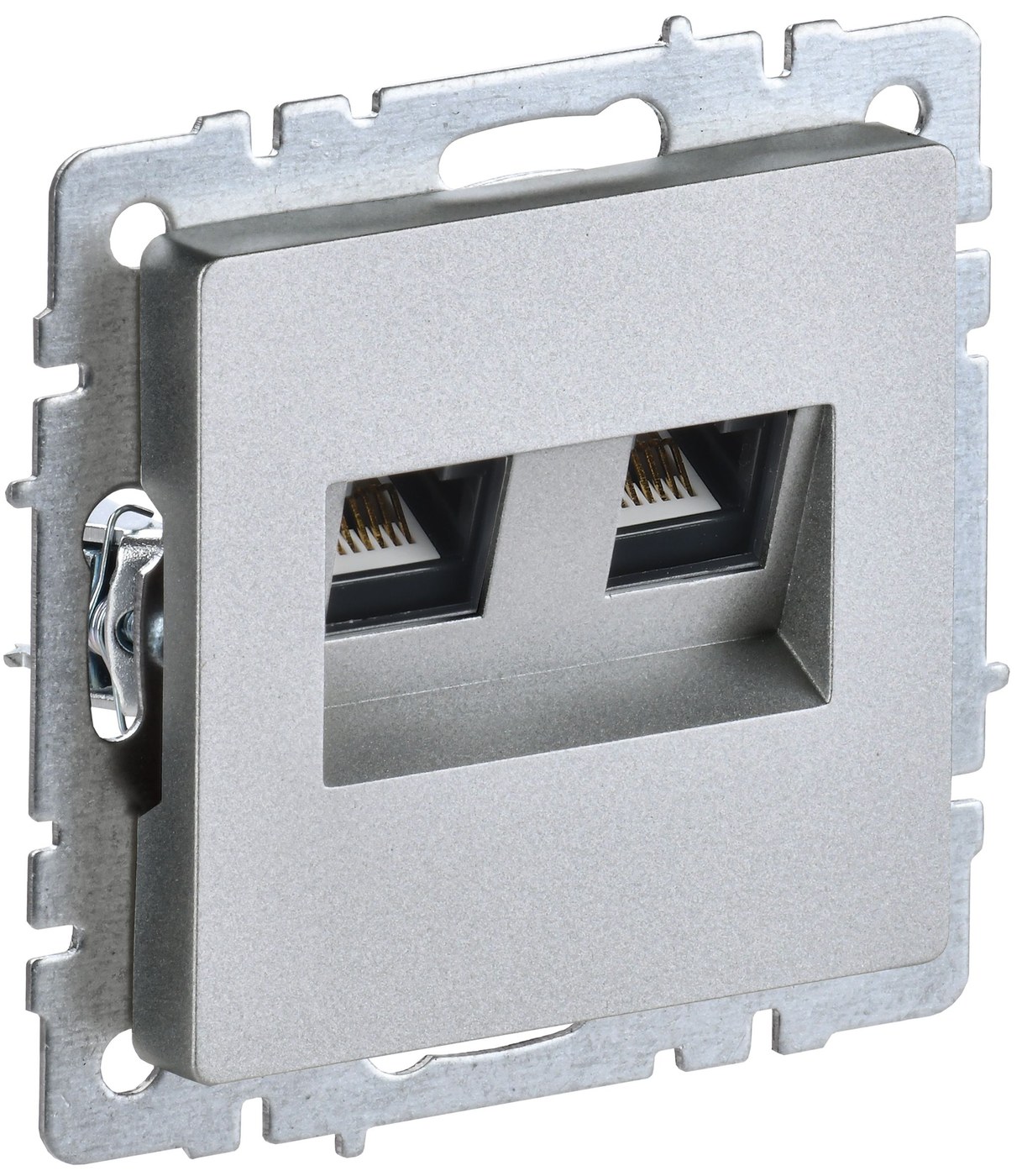 Розетка компьютерная двойная RJ45 BRITE кат.5E РК10-2-БрА скрытой установки алюминий (BR-K20-1-K47)
