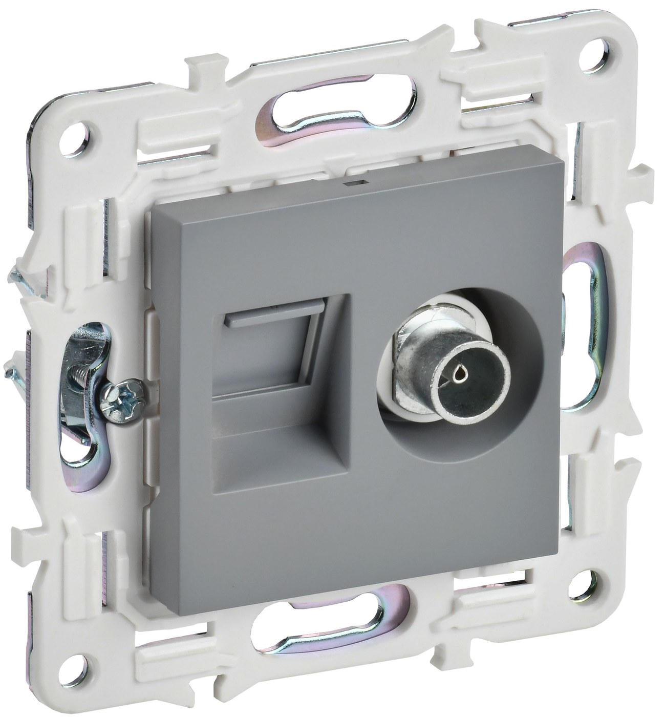 SKANDY Розетка двойная TV+RJ45 кат.5E SK-A14Gr скрытой установки серый (SK-AK20-1-K03)