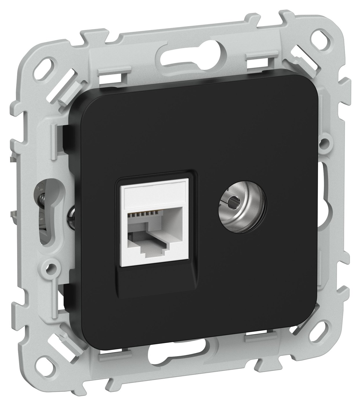 FLITE Розетка 2-местная RJ45/TV кат 6 UTP РКТВ6-2-0-ФлЧ скрытой установки черный (FI-AK22-2-K02)