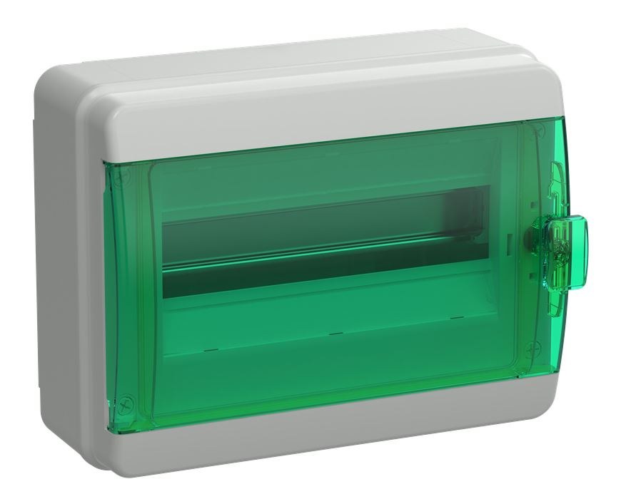 Корпус пластиковый TEKFOR КМПн-12 IP65 зеленая прозрачная дверь (TF5-KP72-N-12-65-K03-K06)