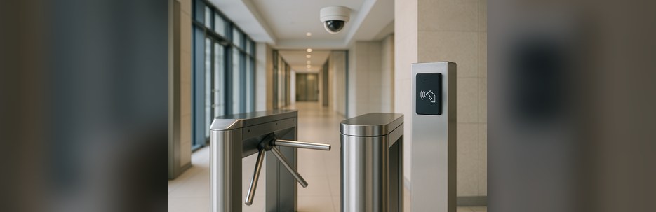 Проходная с турникетом, считывателем карт и IP-камерой