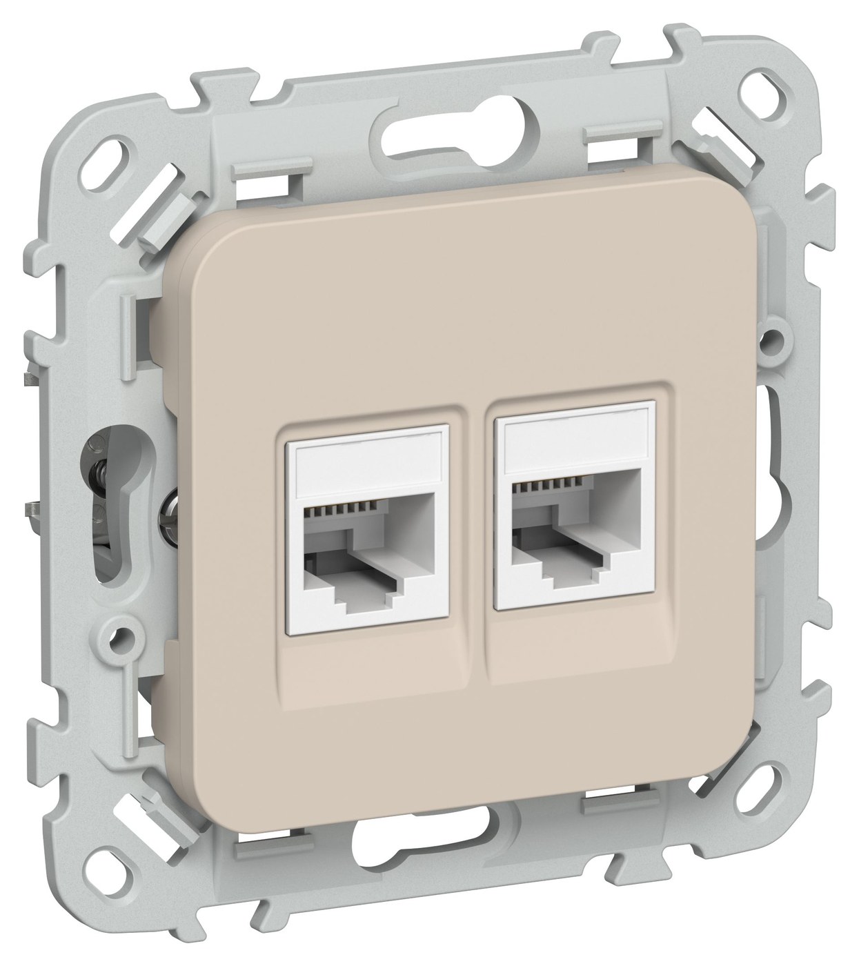 FLITE Розетка 2-местная RJ45/RJ11 кат 5Е/3 UTP РКТ5е/3-2-0-ФлЛ скрытой установки льняной (FI-KT22-1-K88)
