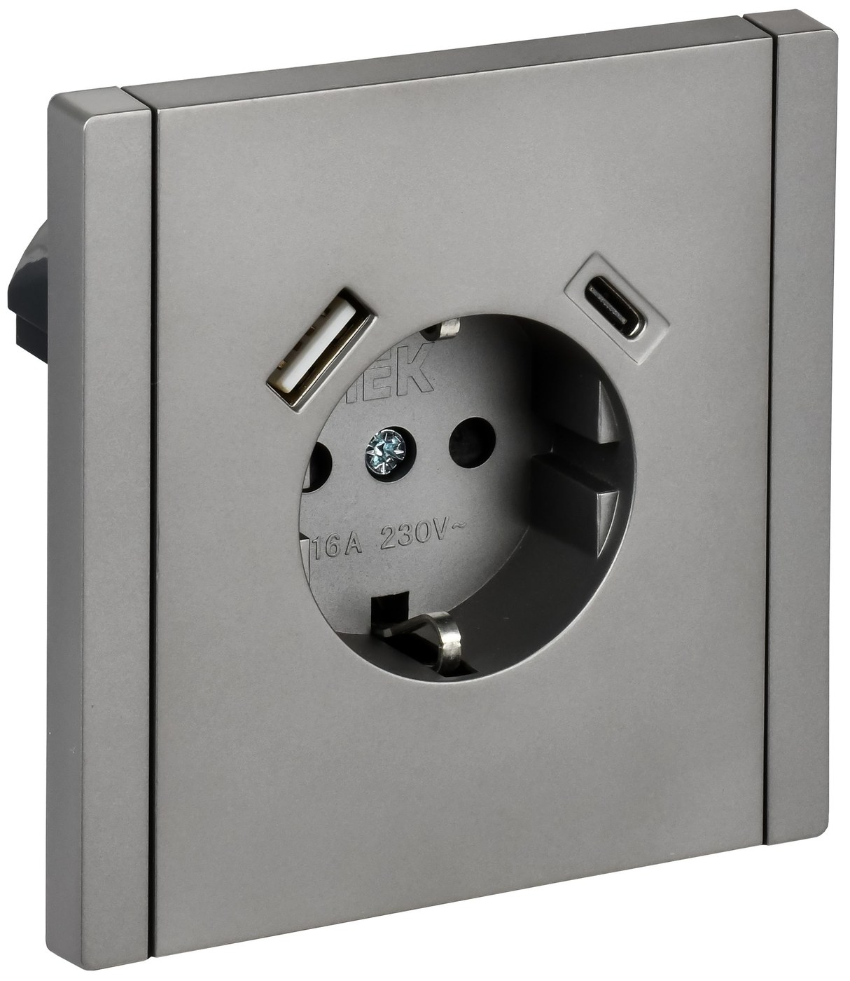 FORTE&PIANO Розетка USB A+C 18Вт FP547 с заземлением с защитными шторками винтовое крепление скрытой установки 16А сталь (FP-R14-16-U22-018-K46)