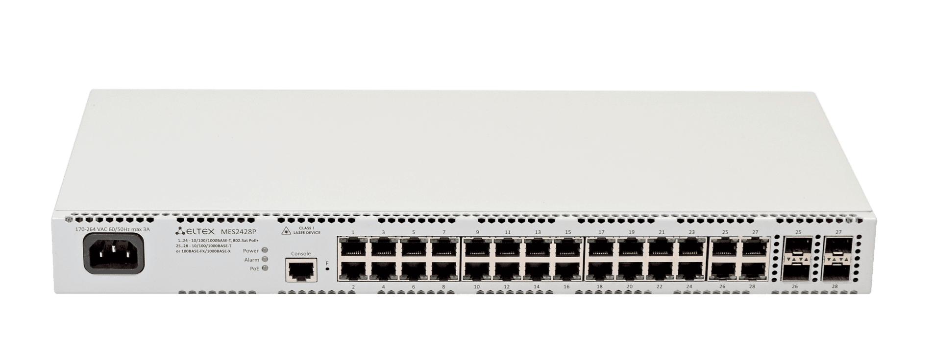 MES2428P коммутатор доступа - L2, 24 порта 1Гбит/с PoE/PoE+, 4 порта 1 Гбит/с combo