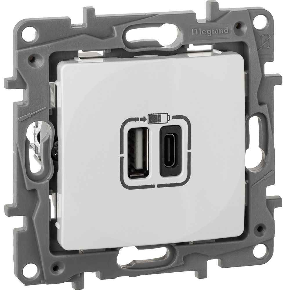 ETIKA розетка USB A+C 15Вт, скрытой установки, белый (672236)