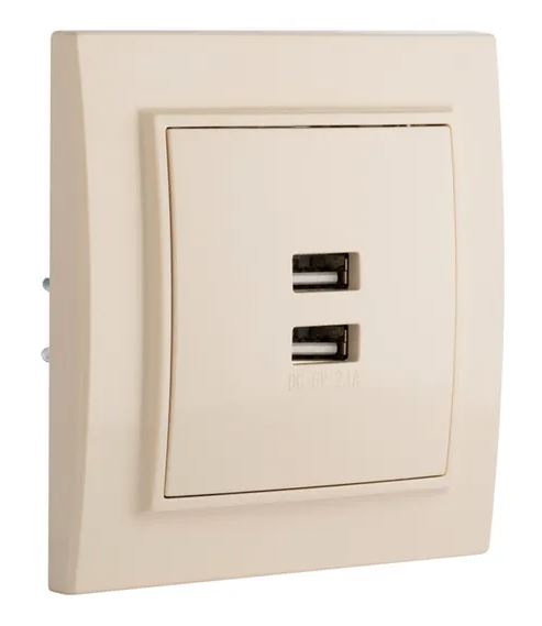 Минск Розетка USB 2-местная СП 2,1А бежевая (ERR-2USB-200)