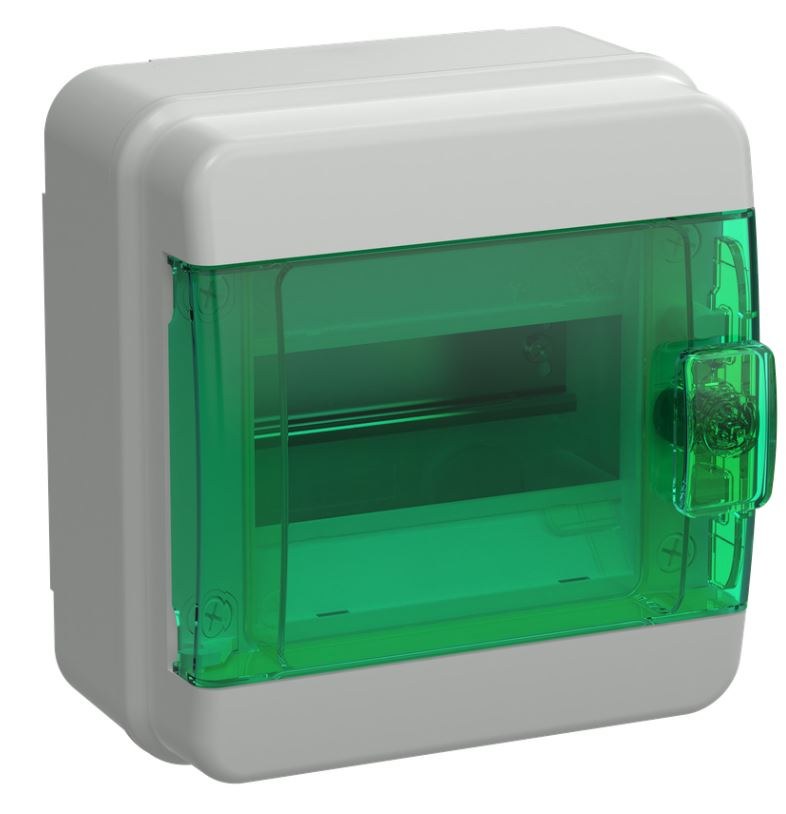 Корпус пластиковый TEKFOR КМПн-6 IP65 зеленая прозрачная дверь (TF5-KP72-N-06-65-K03-K06)