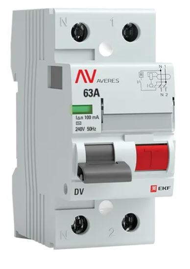 DV 2P 63А 100мА AC 6kA AVERES (rccb-2-63-100-ac-av)