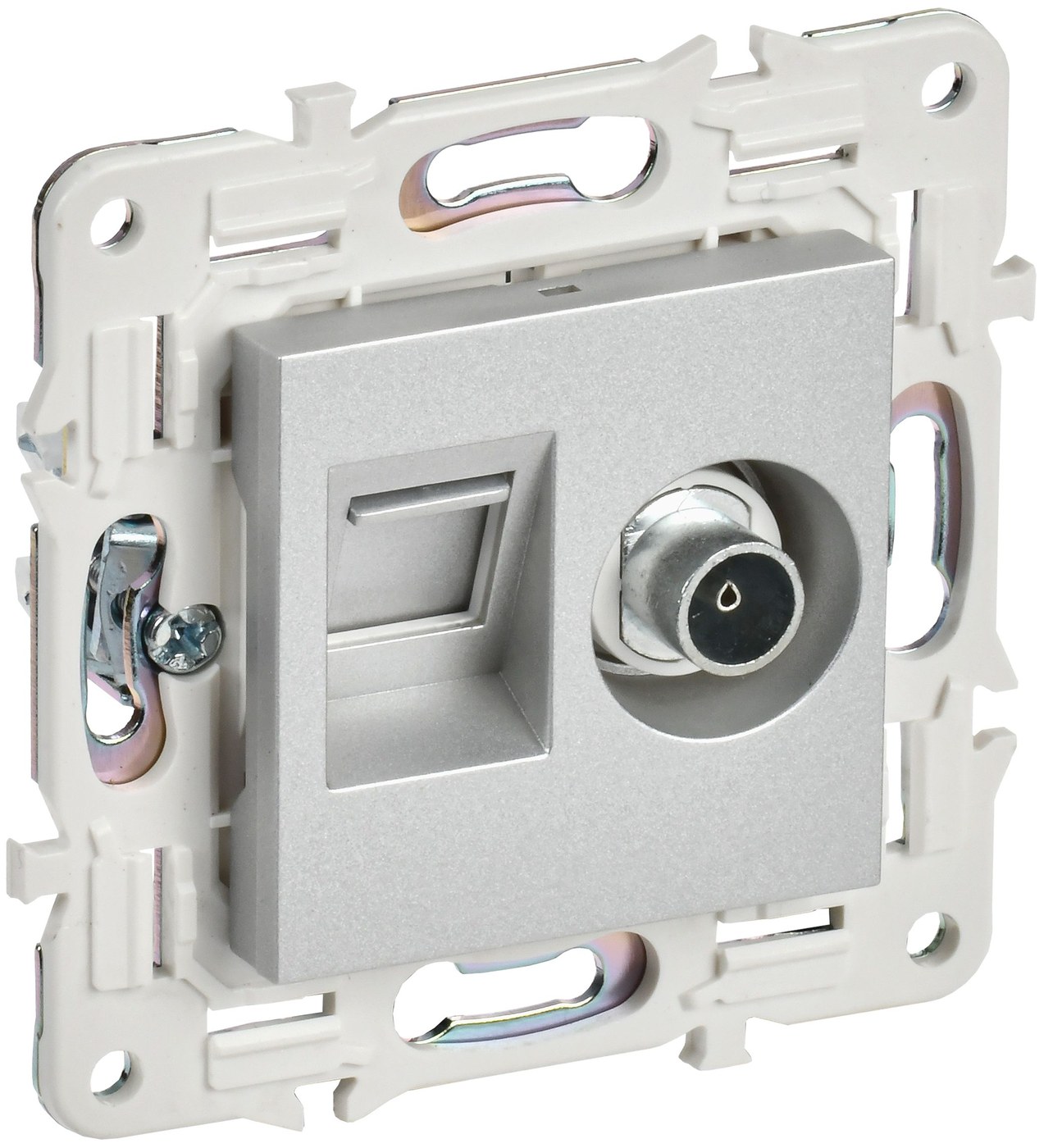 SKANDY Розетка двойная TV+RJ45 кат.5E SK-A14S скрытой установки серебряный (SK-AK20-1-K23)