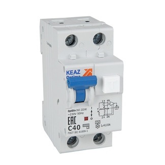 OptiDin D63-22C40-A 2п C 40А 30мА тип A 6кА УЗ, КЭАЗ (333146)