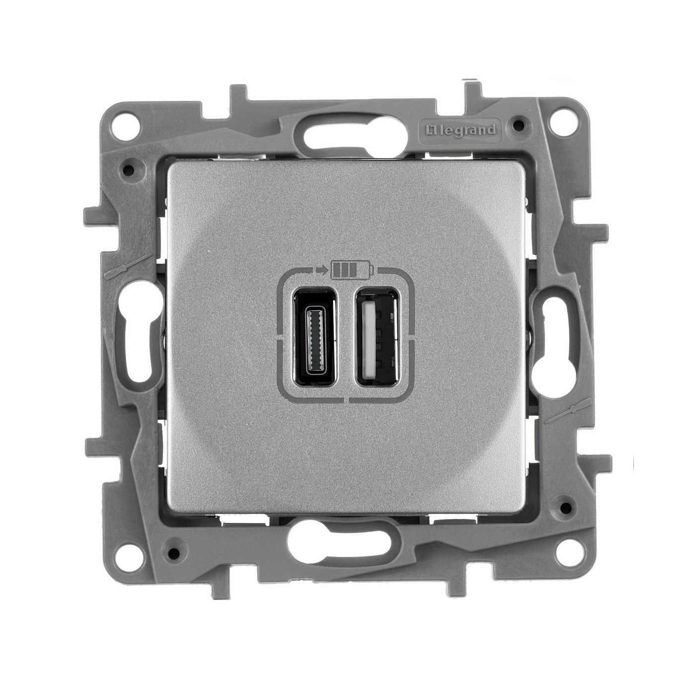ETIKA розетка USB A+C 15Вт, скрытой установки, алюминий (672436)
