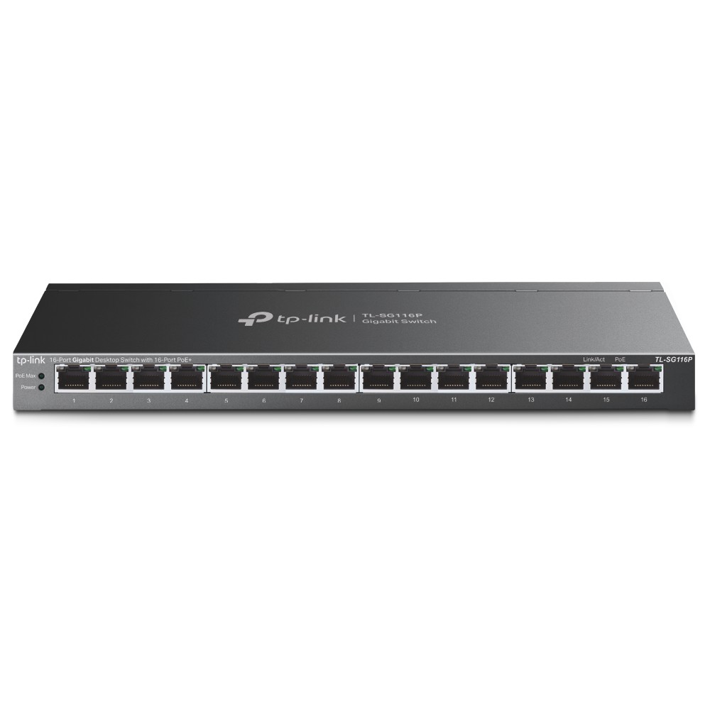 TP-Link TL-SG116P Настольный коммутатор с 16 гигабитными портами PoE+