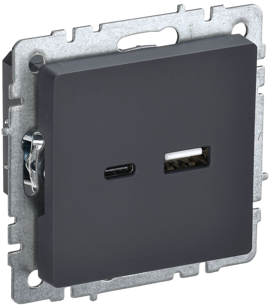 Розетка USB BRITE A+C 18Вт РЮ11-1-БрГ скрытой установки графит (BR-U22-018-K53)