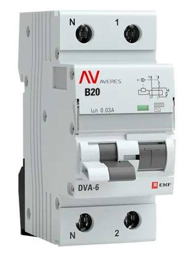 DVA-6 1P+N 20А B 30мА AC 6кА AVERES (rcbo6-1pn-20B-30-ac-av)