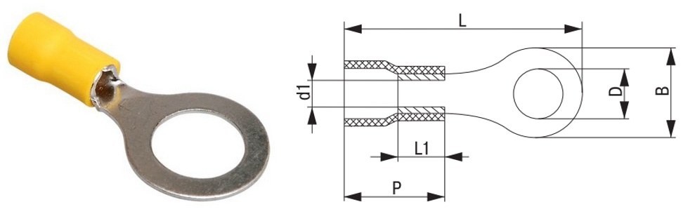Наконечник НКИ 5.5-8 кольцо 4-6мм желтый (100 шт) (UNL20-006-6-8)