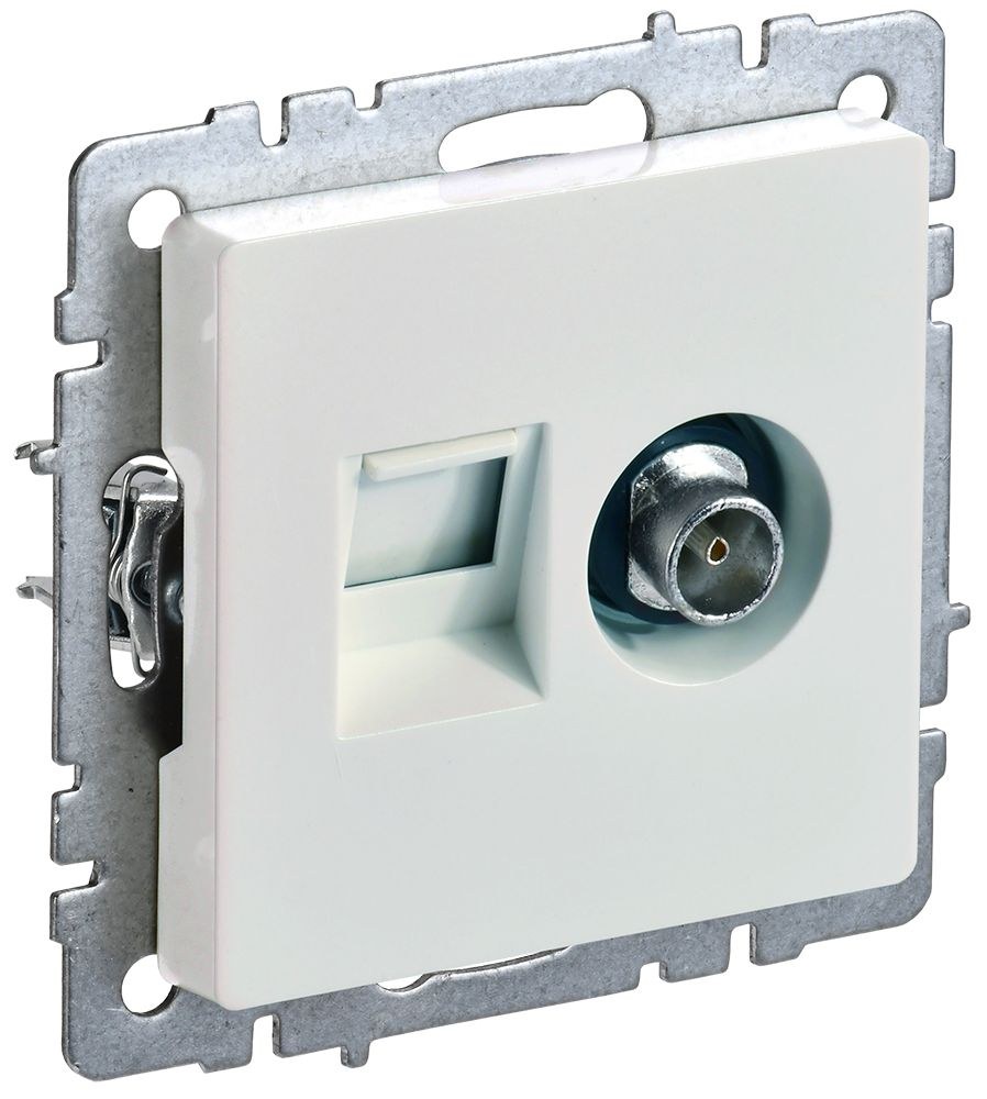 Розетка двойная TV+RJ45 BRITE кат.5E РТВ/РК12-БрЖ скрытой установки жемчуг (BR-AK20-1-K36)