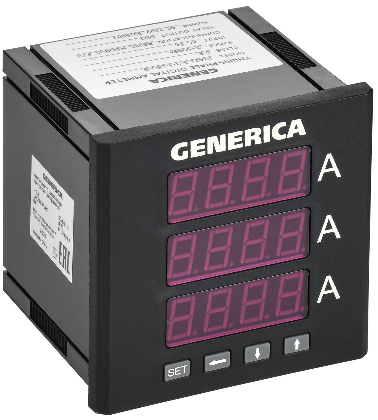 Амперметр цифровой щитовой трехфазный DO RS-485 96х96 LED GENERICA (IDA21-5-3-3-LED-G)