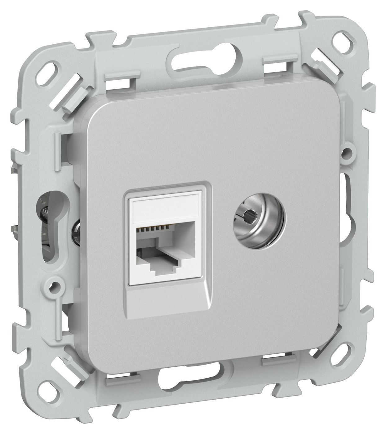 FLITE Розетка 2-местная RJ45/TV кат 6 UTP РКТВ6-2-0-ФлА скрытой установки алюминий (FI-AK22-2-K47)