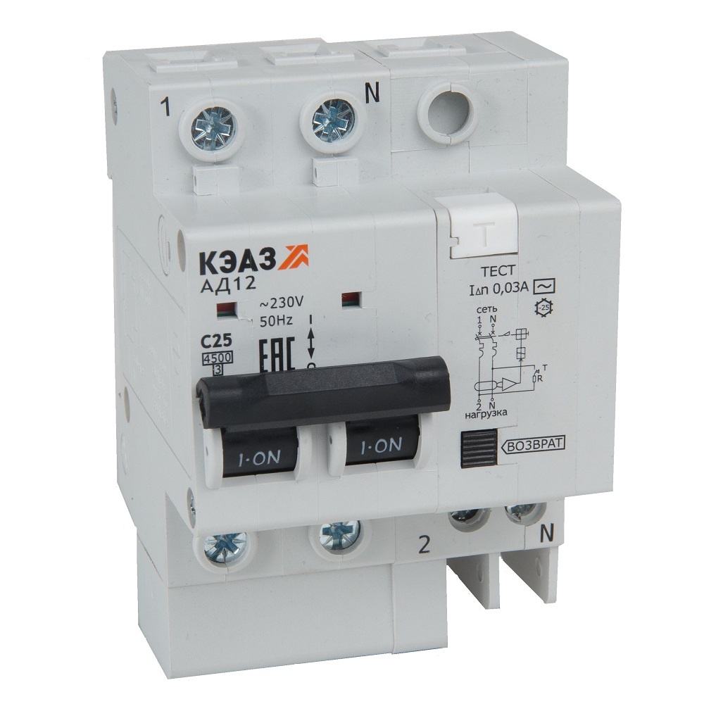 АД12-22C16-AC-УХЛ4 2п C 16А 30мА тип AC 4.5кА, КЭАЗ (318369)
