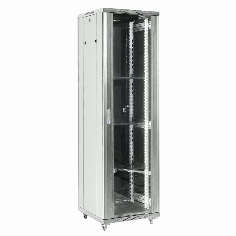 Напольный шкаф 19" 18U 600х600х987, дверь сплошное стекло, серый, RAL 7035 REXANT (04-1866-211)