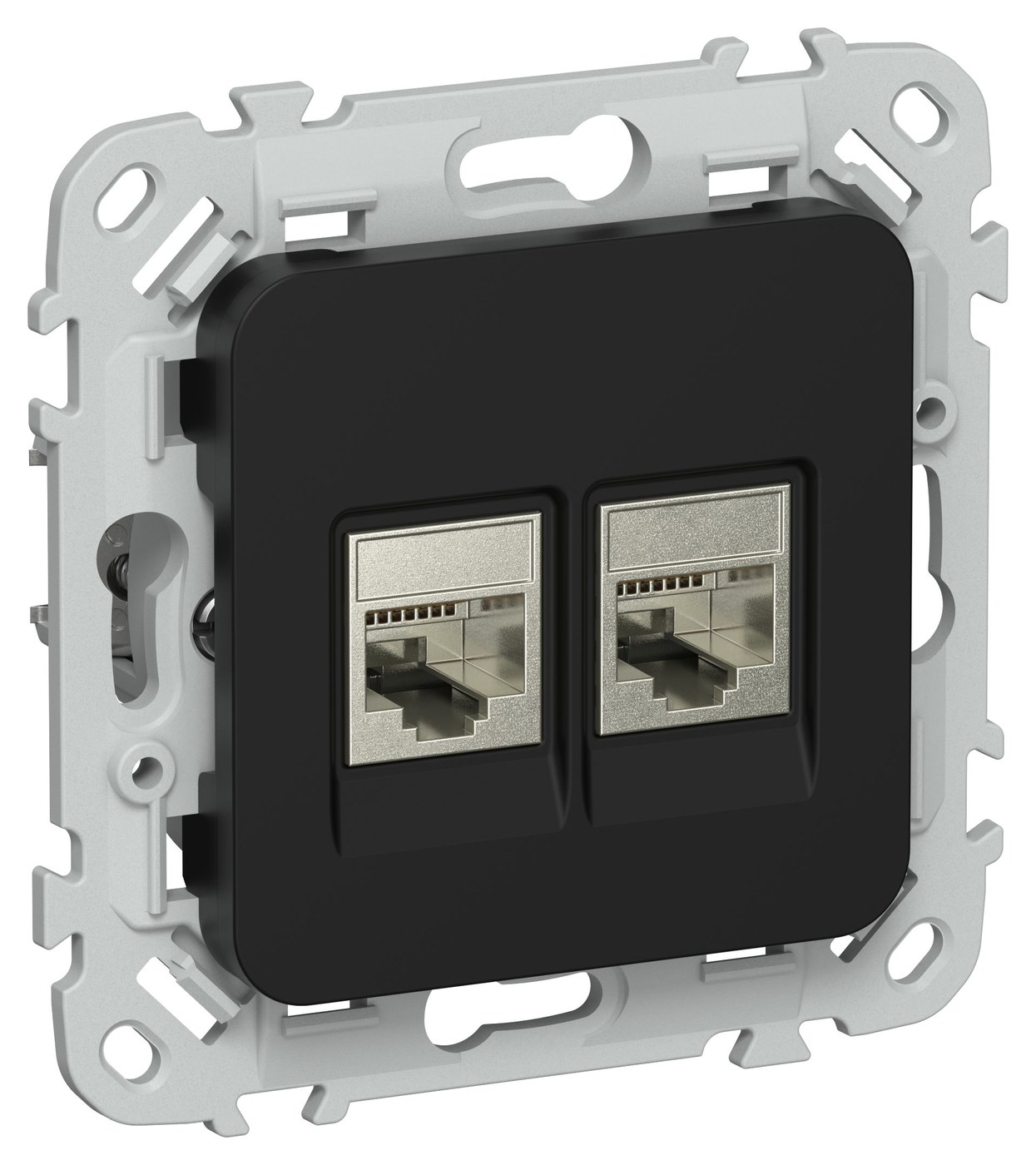 FLITE Розетка 2-местная RJ45/RJ11 кат 6/3 STP РКТ6/3-2-1-ФлЧ скрытой установки черный (FI-KT21-2-K02)