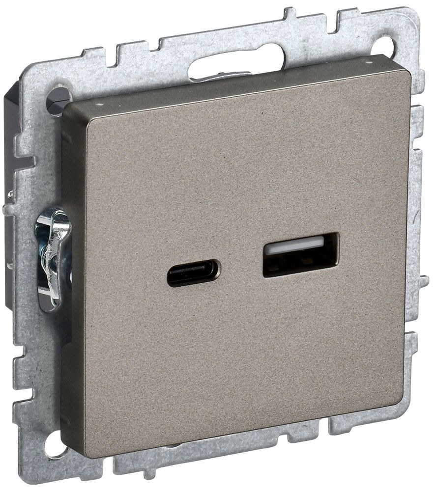 Розетка USB BRITE A+C 18Вт РЮ11-1-БрШ скрытой установки шампань (BR-U22-018-K37)