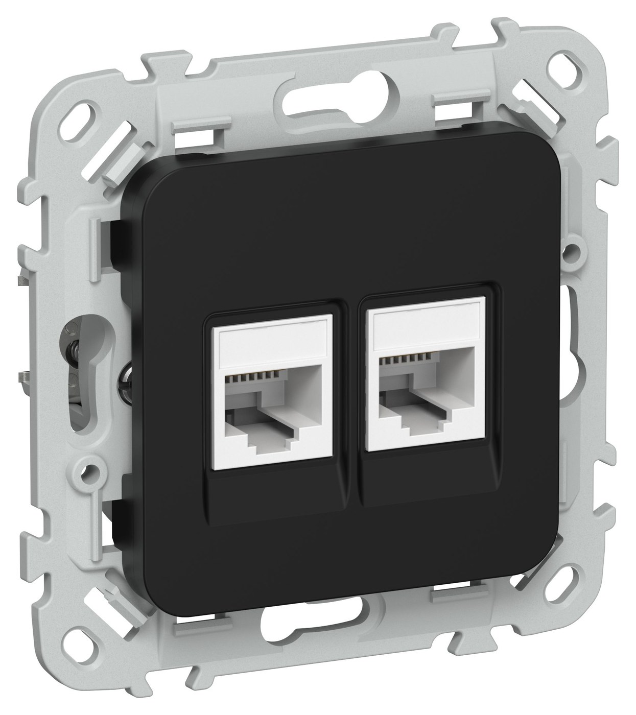 FLITE Розетка 2-местная RJ45/RJ11 кат 6/3 UTP РКТ6/3-2-0-ФлЧ скрытой установки черный (FI-KT22-2-K02)