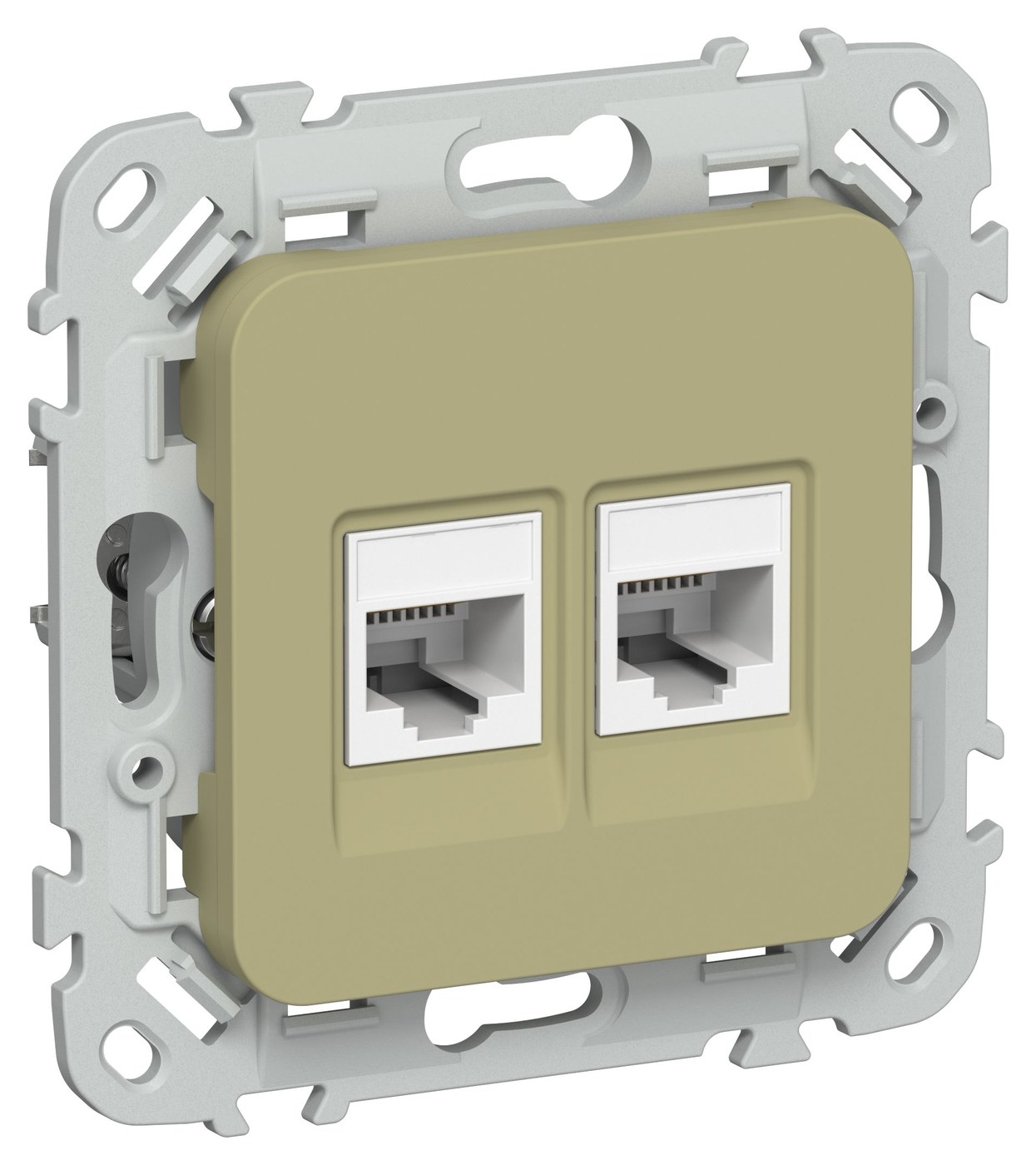 FLITE Розетка 2-местная RJ45/RJ11 кат 5Е/3 UTP РКТ5е/3-2-0-ФлО скрытой установки оливковый (FI-KT22-1-K26)