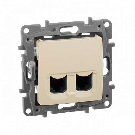 ETIKA розетка компьютерная 2-местная RJ45, 5E UTP, скрытой установки, слоновая кость (672355)