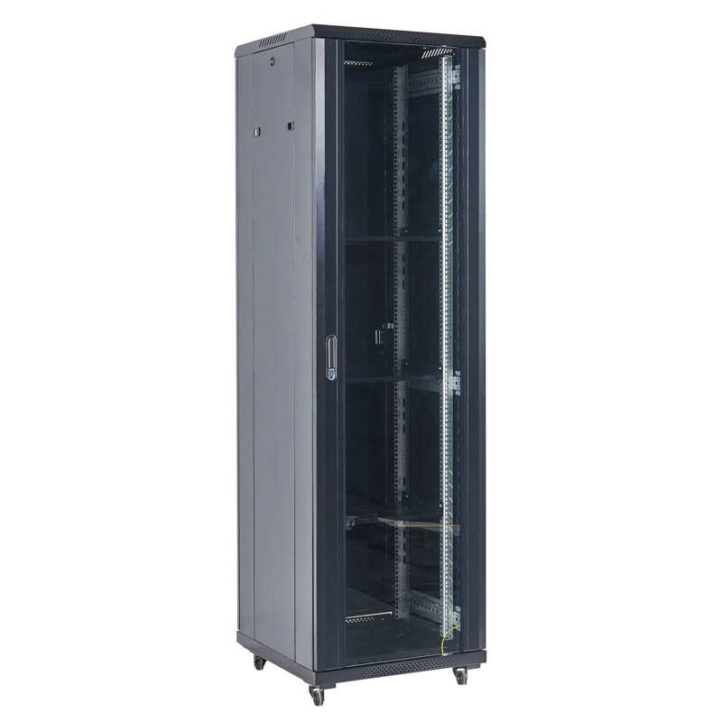Напольный шкаф 19" 18U 600х600х987, дверь сплошное стекло, черный, RAL 9005 REXANT (04-1866-212)