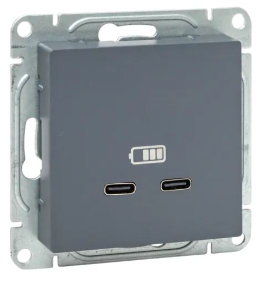 Механизм розетки USB-C - 2 шт, графит Эпика (UP1-SOG-2USBC)