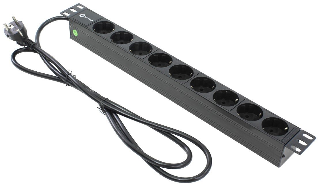 5bites PDU919P-02 Блок розеток 9S / PVC / 1U / 19" / 2M*3G*1.5MM2 / VDE