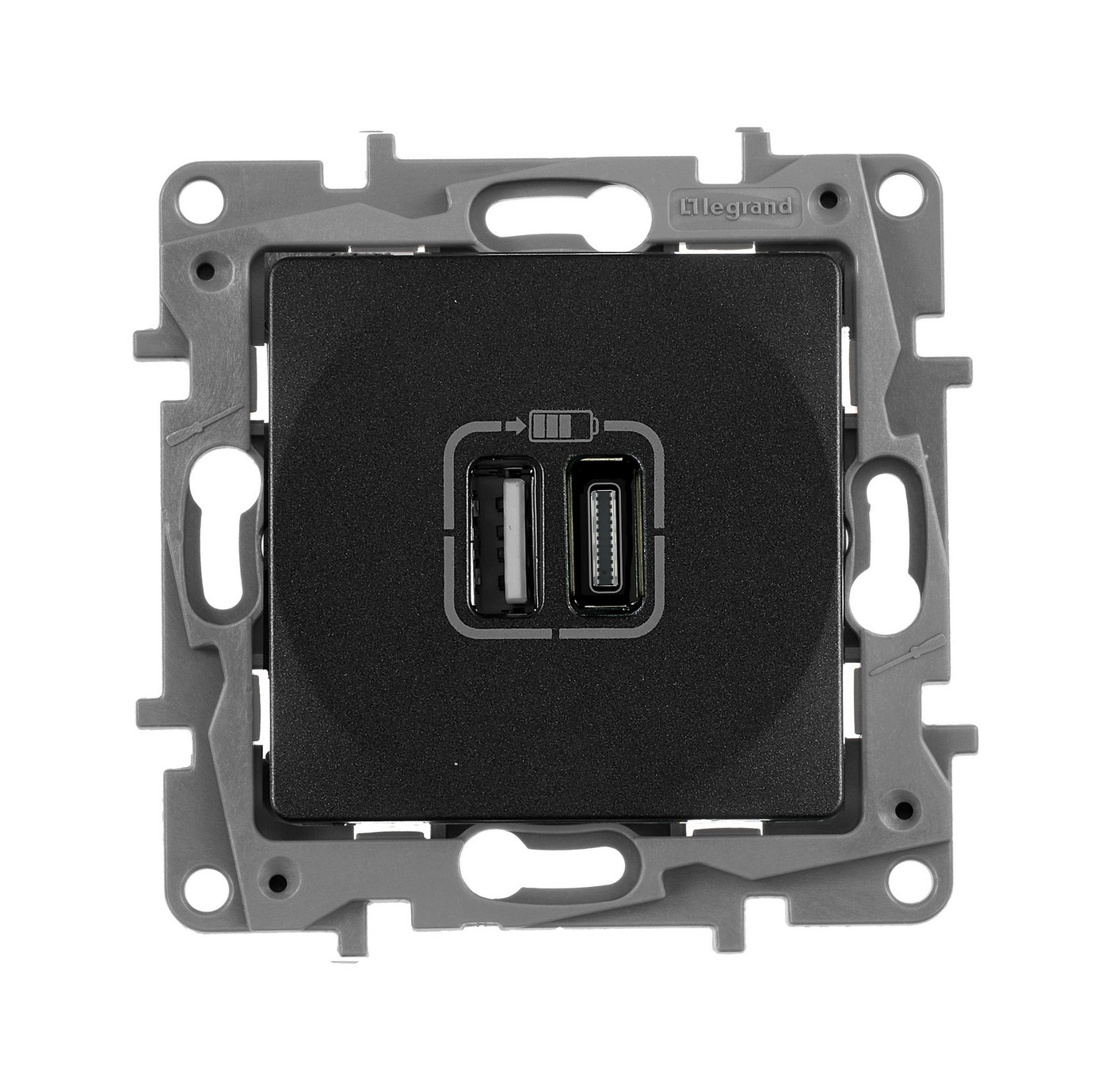 ETIKA розетка USB A+C 15Вт, скрытой установки, антрацит (672636)