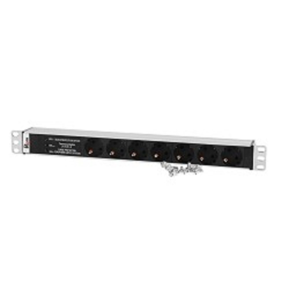 REM Блок розеток Rem-10 без шнура с фил. и инд., 7 Schuko, вход IEC 60320 C14, 10A, алюм., 19" (R-10-7S-FI-440-Z)