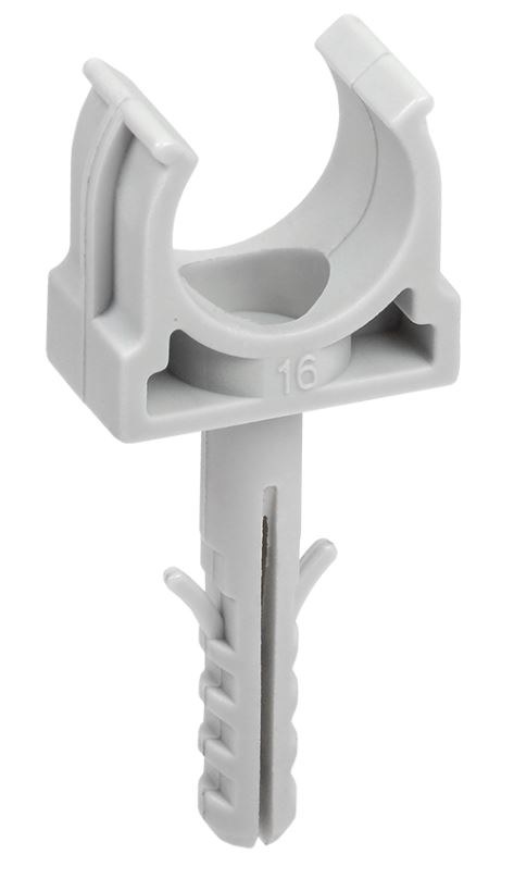 Держатель с защелкой и дюбелем D16 (без винта) серый ELASTA (100 шт) (CTA10MP-CT16-K41-100)