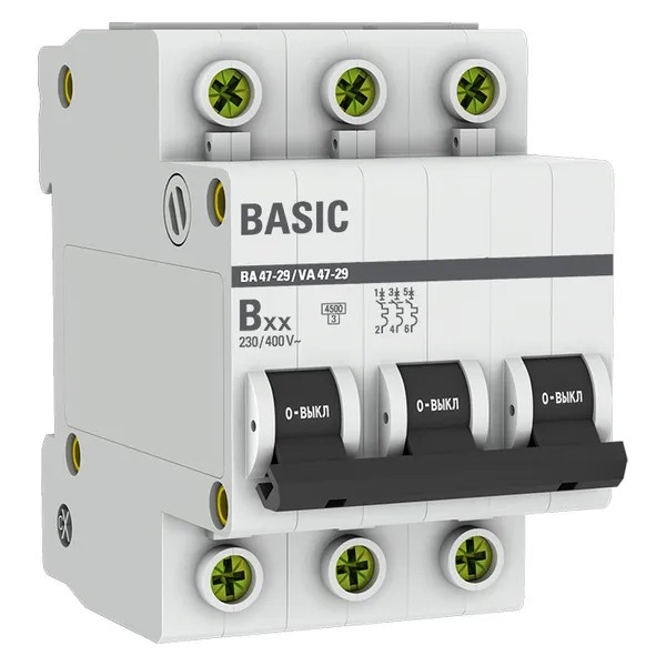 3P 20А (B) 4,5кА ВА 47-29 Basic (mcb4729-3-20-B)