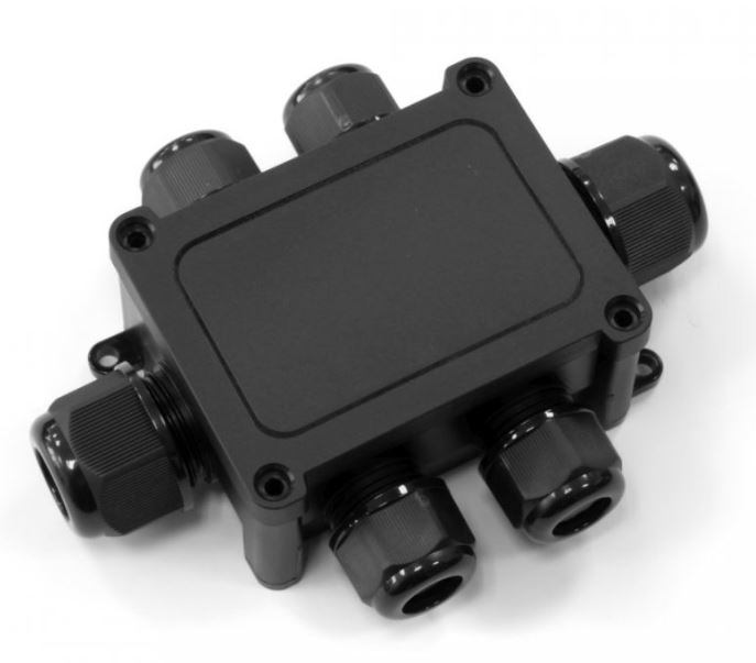 Коробка распределительная 6-вводная IP68 ПА66 40А 450В d5-14 мм 135х96х42 черная (PR08.13151) (Промрукав)