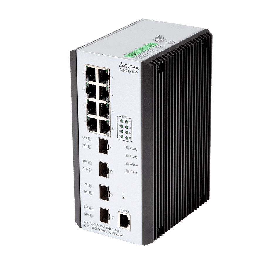 MES3510P Коммутатор промышленный - L3, 8 портов 1G PoE/PoE+, 4xSFP