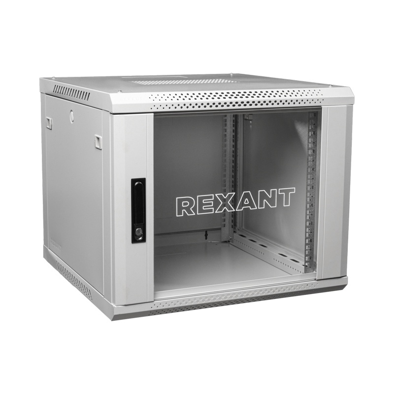 Настенный шкаф 19" 6U 600х450х368, дверь сплошное стекло, серый, RAL 7035 REXANT (04-0664-111)