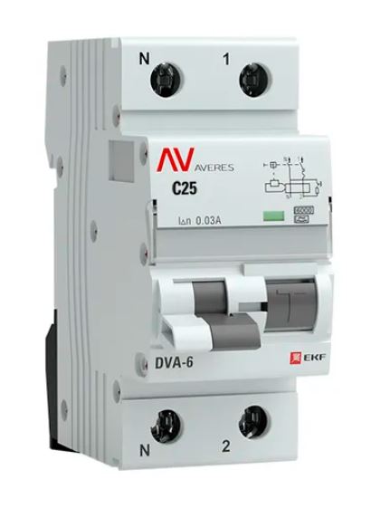 DVA-6 1P+N 25А C 30мА A 6кА AVERES (rcbo6-1pn-25C-30-a-av)