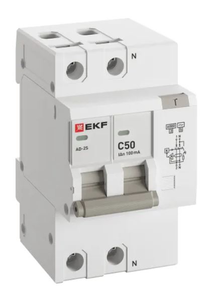 АД-2 2Р (S) 50А C 100мА АС 6кА PROXIMA (DA2-6-50-100S-pro)