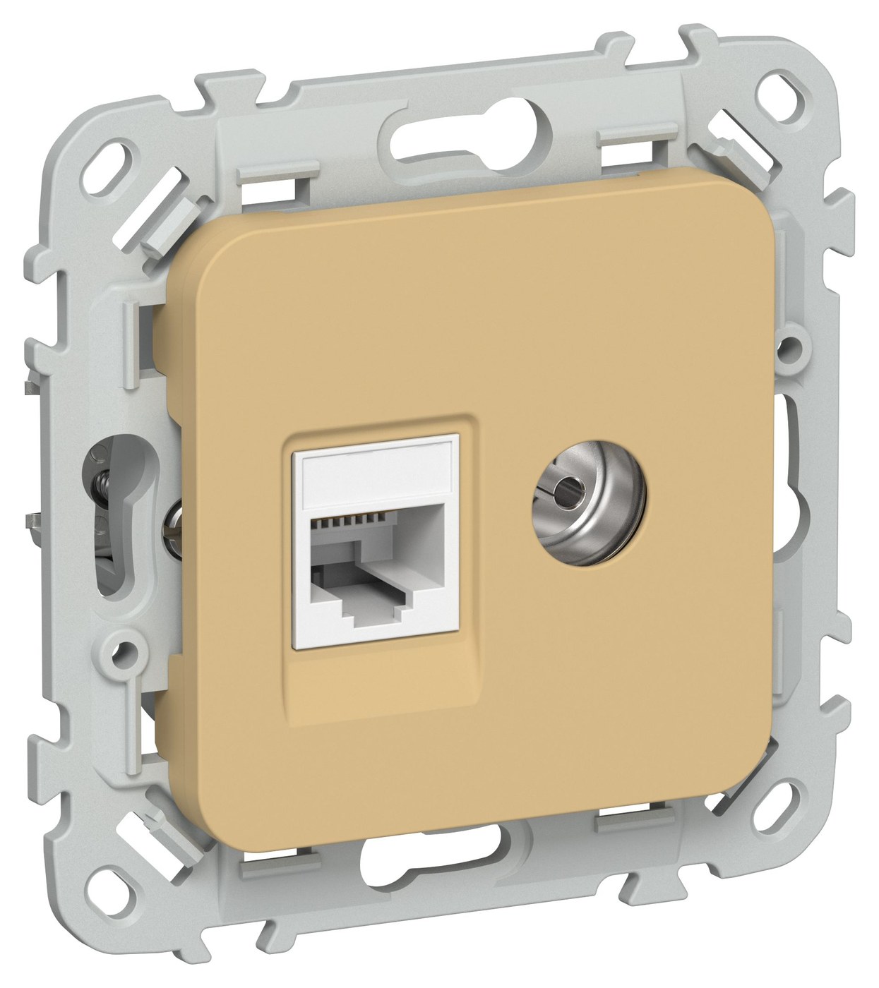 FLITE Розетка 2-местная RJ45/TV кат 5Е UTP РКТВ5е-2-0-ФлШм скрытой установки шамуа (FI-AK22-1-K89)