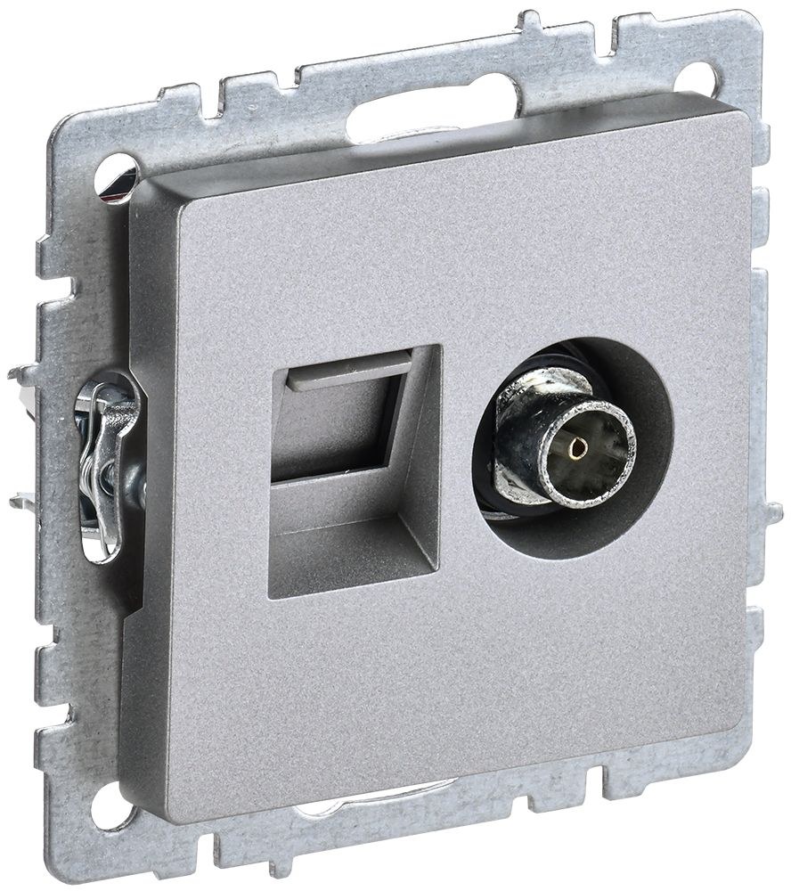 Розетка 2-местная TV+RJ45 BRITE кат.5E РТВ/РК12-БрА скрытой установки алюминий (BR-AK20-1-K47)