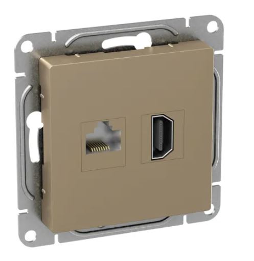Механизм розетки HDMI+RJ45 (cat5), шампань Эпика (UP1-SOC-HDMI-RJ45)